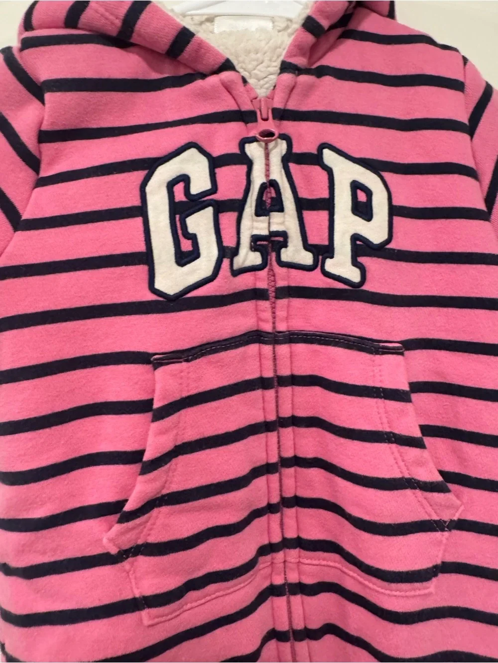GAP Pink and Navy Striped Hooded One-Piece